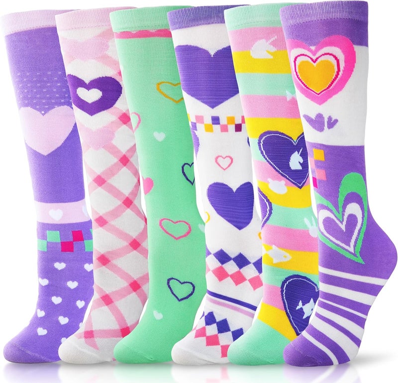 ANTSANG Kids Girls Knee High Socks Fashion Funny Crazy Stockings Gift Cute Novelty Long Boot Cotton Socks for Child 6 Pairs - Image 1